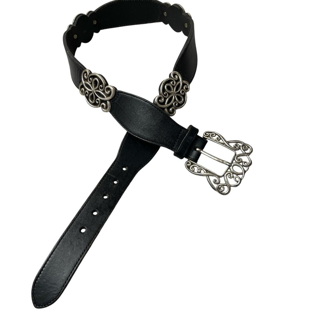 Brighton Black Leather Belt with Ornate Silver Buckle